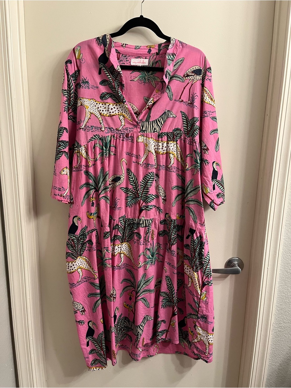 Mary Marshmallow Pink Jungle Printed Cotton Dress Size L/XL